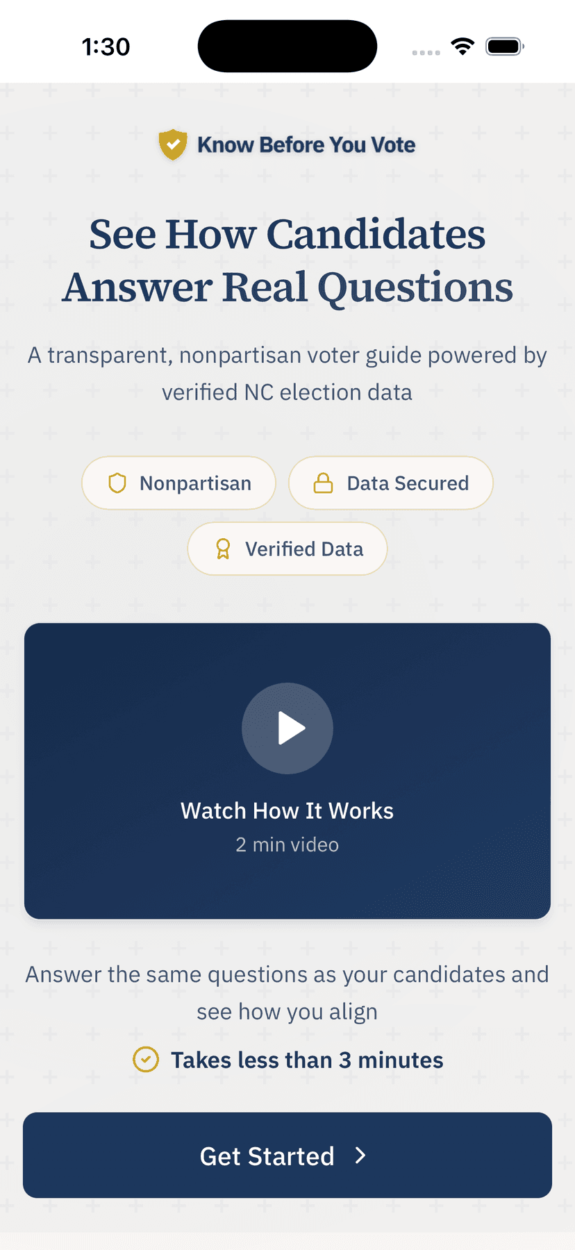 Know Before You Vote app home screen